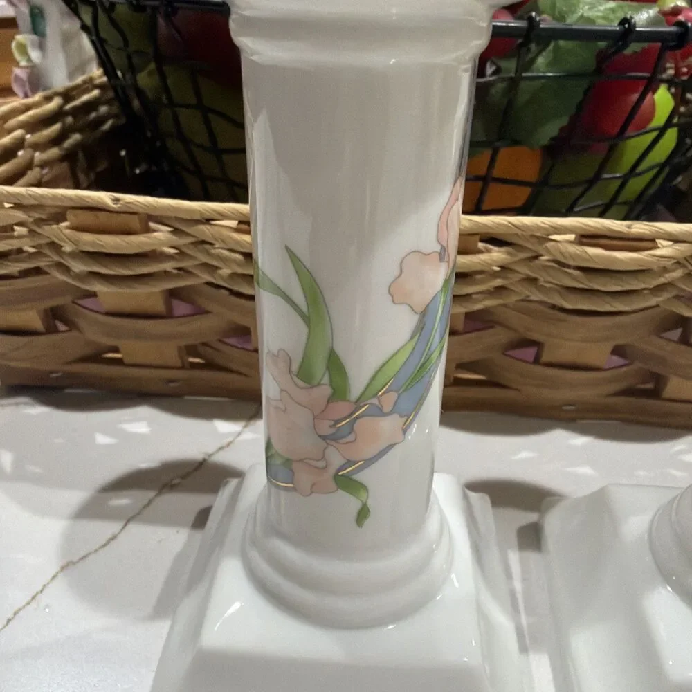 Set of two House of Prill Judaical Porcelain Candle Stick Holders‎ Floral Print
